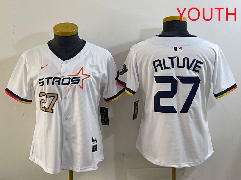 Youth Houston Astros #27 Altuve White three generations Joint Name Nike 2025 MLB Jersey style 2